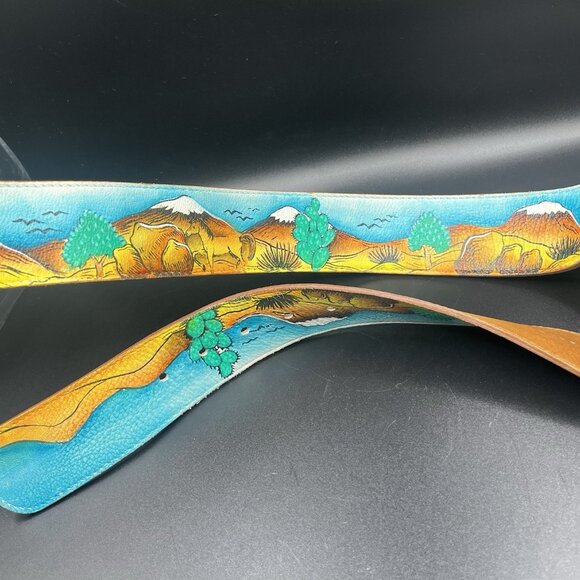 VTG 90s Hand Painted Leather Belt Southwestern Desert Horse Cowgirl L/XL Western main image 5